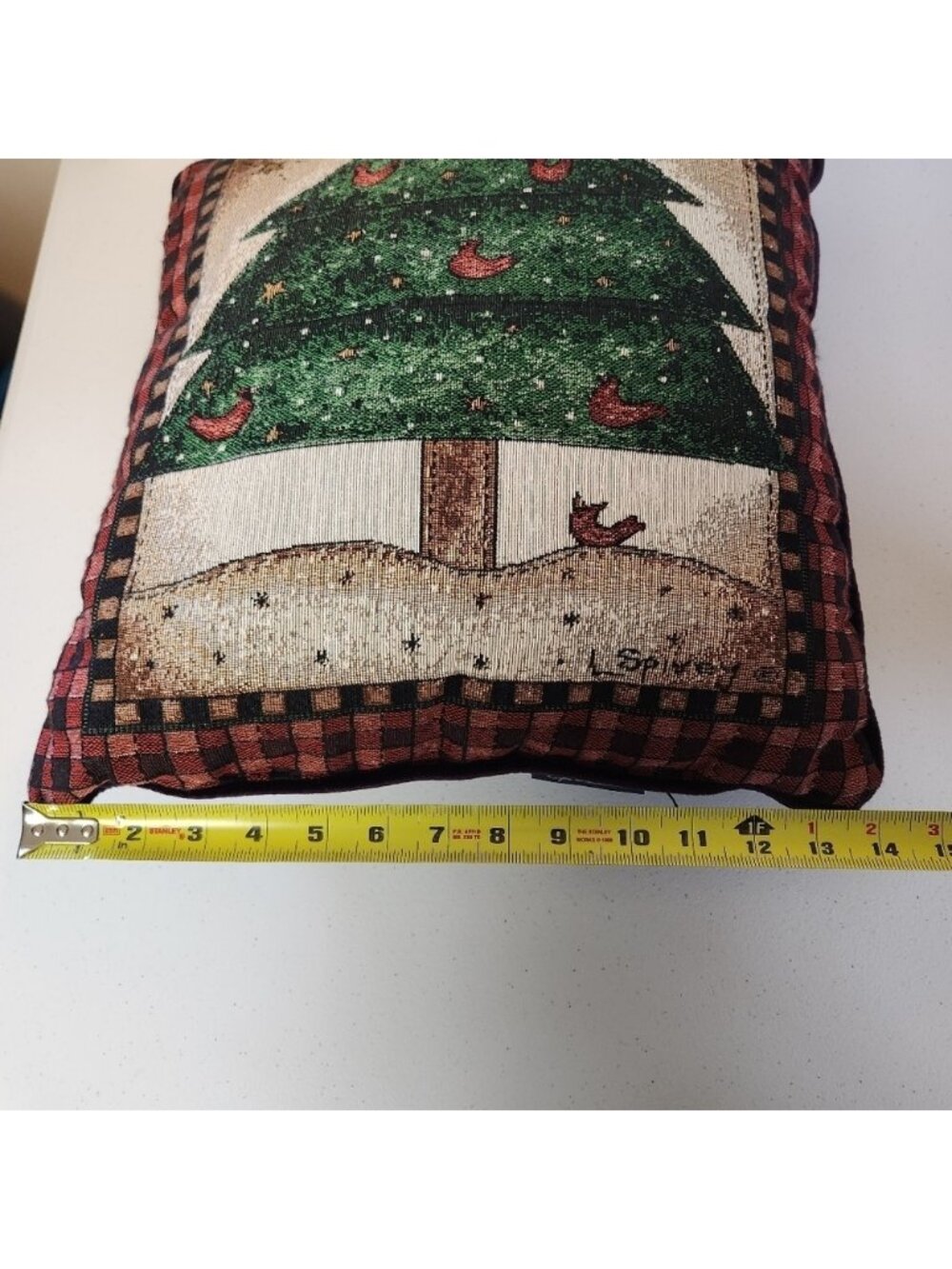L Spivey Tapestry Throw Pillows Set Of 2 Christmas Tree Red Cardinal 14" Square - Picture 7 of 8
